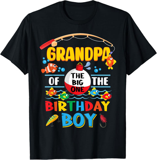 Grandpa of The Big One Fishing 1st Birthday Ofishally Family T-Shirt - T-Shirt | Black