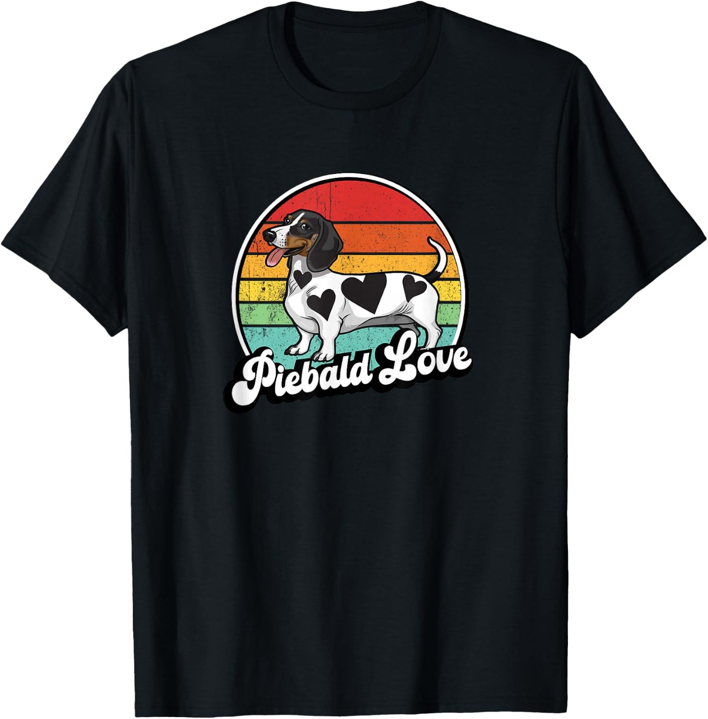 Funny Retro Vintage Love Piebald Dachshund Lover T-Shirt - T-Shirt | Black