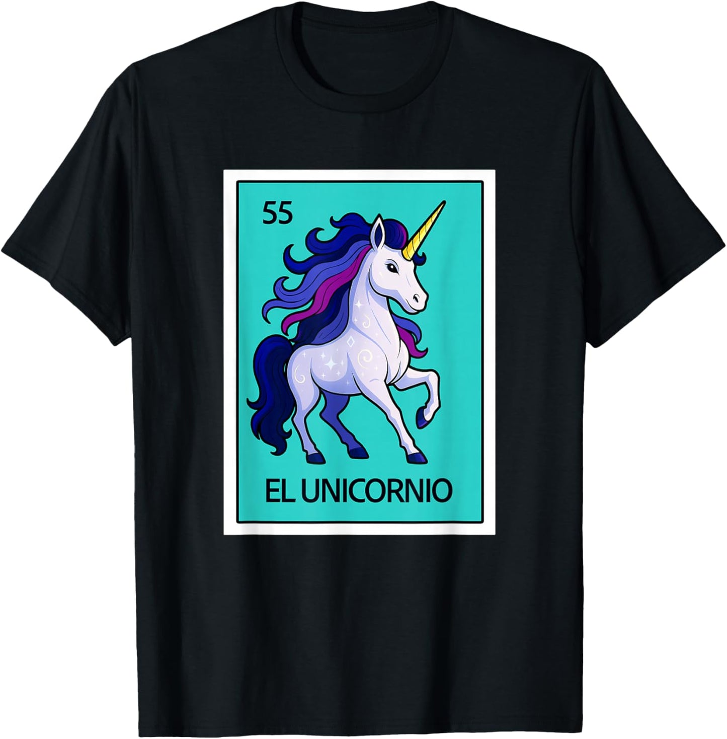 Mexican Lottery Designs El Unicornio, The Unicorn, Parody T-Shirt - T-Shirt | Black