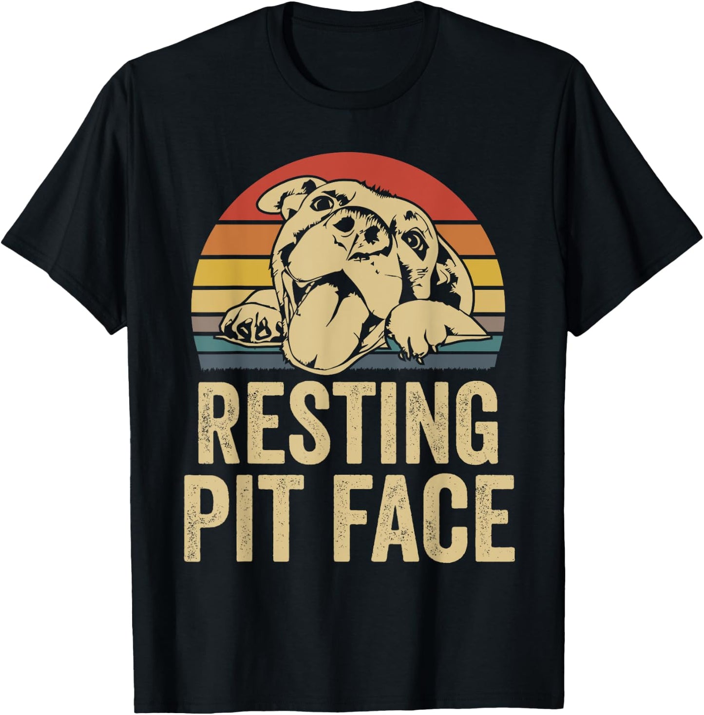 Resting Pit Face - Vintage Pitbull Lovers Gift Face T-Shirt - T-Shirt | Black