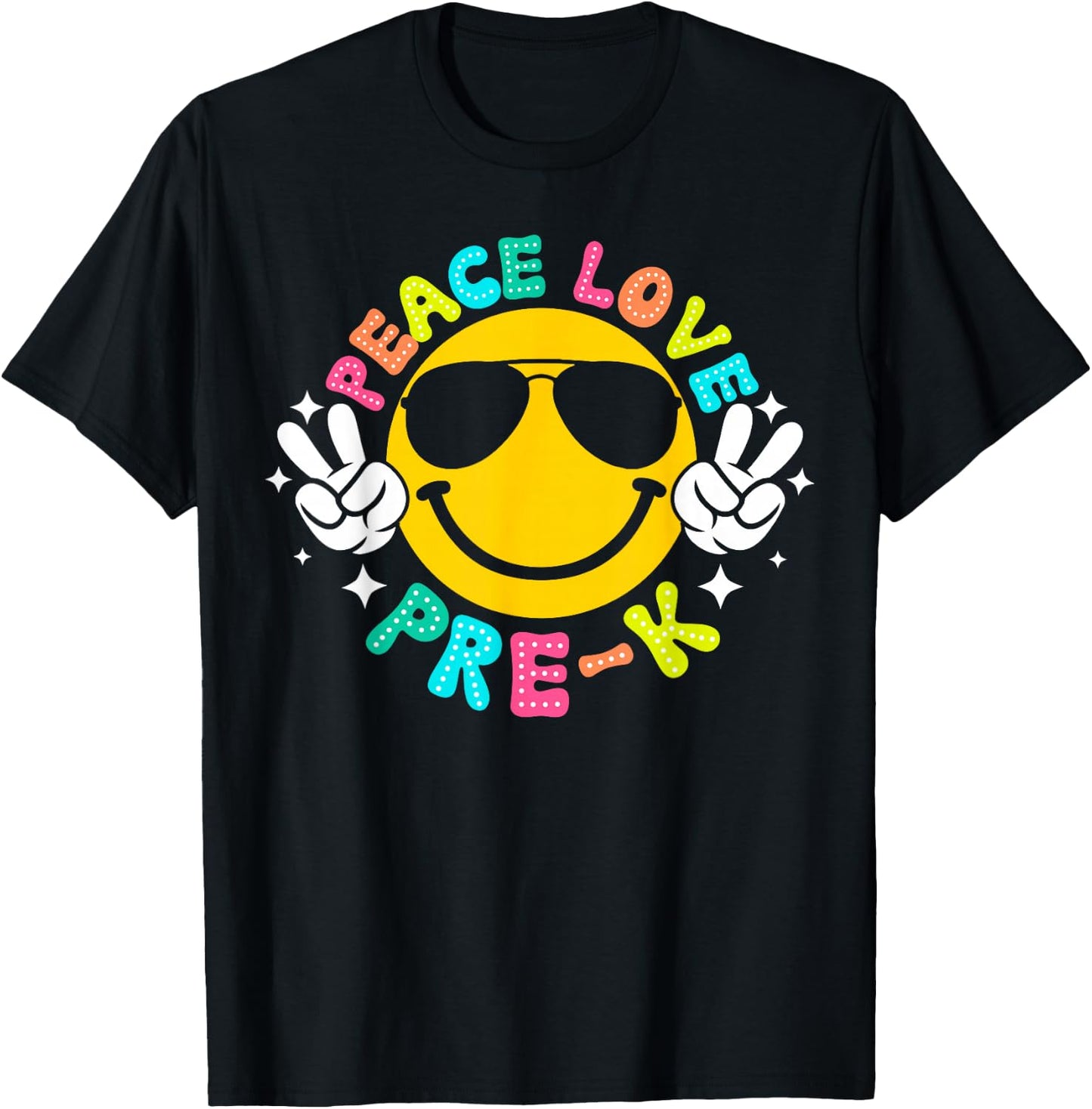 Peace Love Pre-K Retro Back To School 2024 Preschool Teacher T-Shirt - T-Shirt | Black