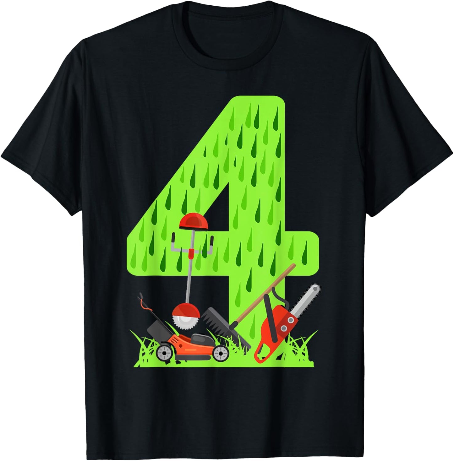 Funny 4th Birthday Lawn Mower for Boys Who Love Grass Mowing T-Shirt - T-Shirt | Black