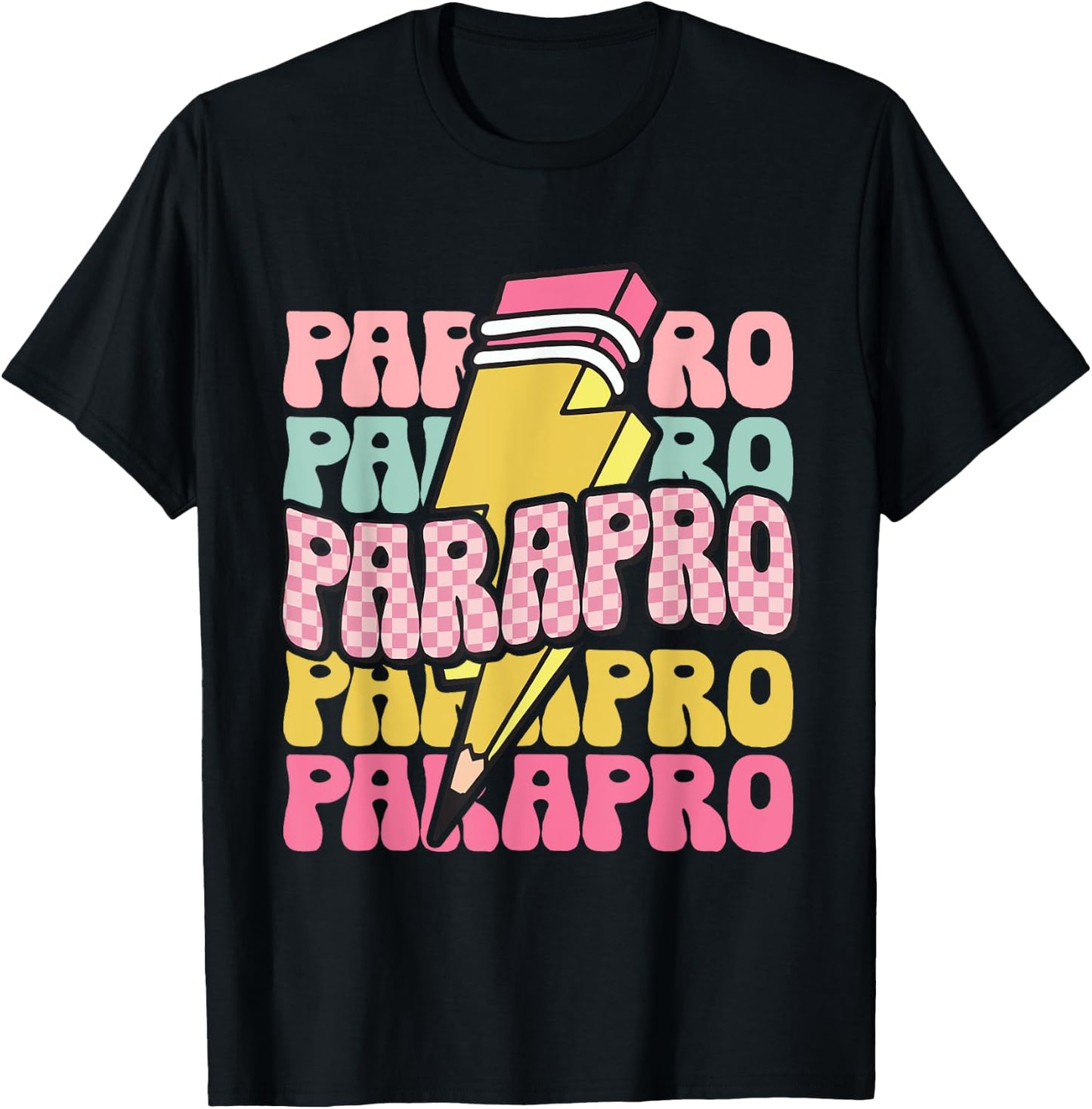 Retro Parapro Pencil Lightning Bolt Paraprofessional Team T-Shirt - T-Shirt | Black