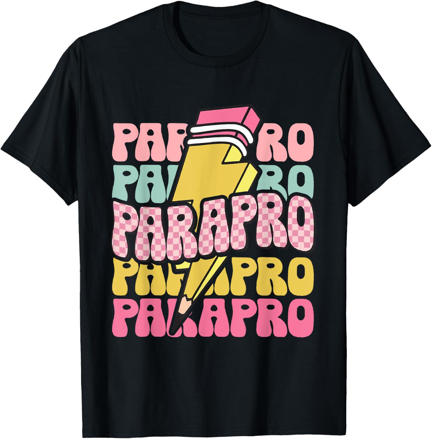 Retro Parapro Pencil Lightning Bolt Paraprofessional Team T-Shirt - T-Shirt | Black