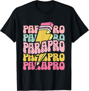Retro Parapro Pencil Lightning Bolt Paraprofessional Team T-Shirt - T-Shirt | Black