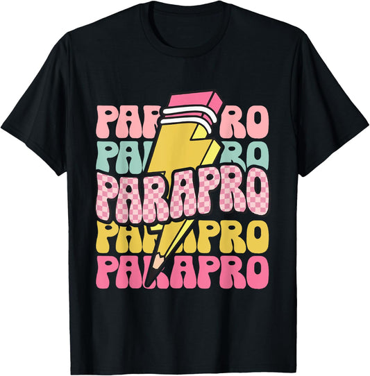 Retro Parapro Pencil Lightning Bolt Paraprofessional Team T-Shirt - T-Shirt | Black