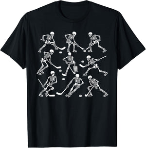 Funny Halloween Hockey Skeletons Play Hockey Boys Kids T-Shirt - T-Shirt | Black