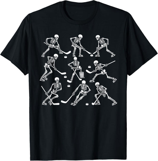 Funny Halloween Hockey Skeletons Play Hockey Boys Kids T-Shirt - T-Shirt | Black
