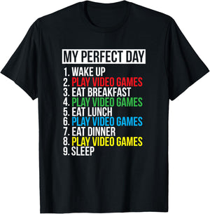 My Perfect Day" Black Classic Fit Gamer , , Short Sleeve, Polyester & Cotton T-Shirt - T-Shirt | Black