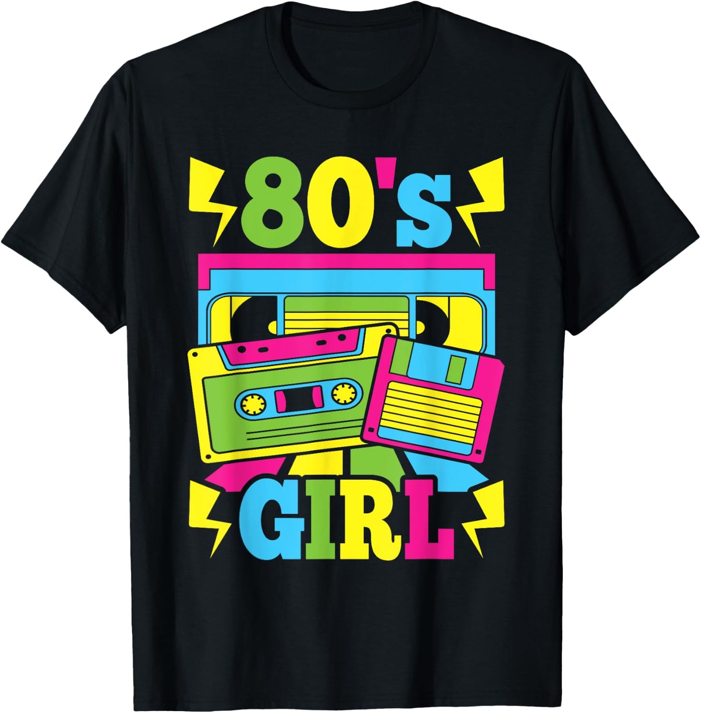 80s Girl 1980s Theme Party 80s Costume Outfit Women Girls T-Shirt - T-Shirt | Black