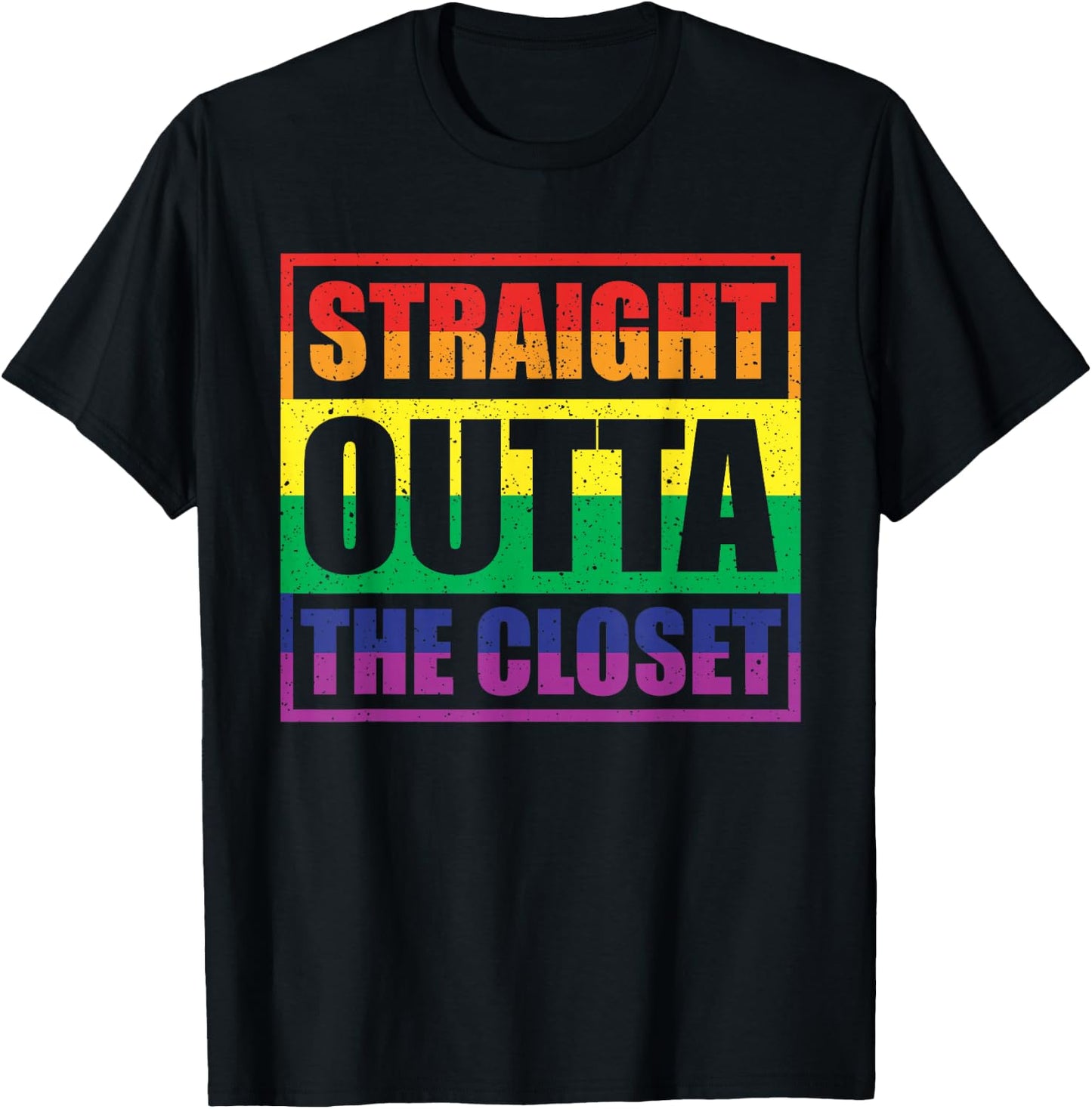 Straight Outta The Closet Gay Pride Ally LGBTQ Men Women T-Shirt - T-Shirt | Black