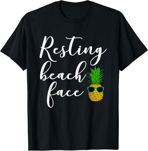 Resting Beach Face Funny Pineaple T-Shirt - T-Shirt | Black
