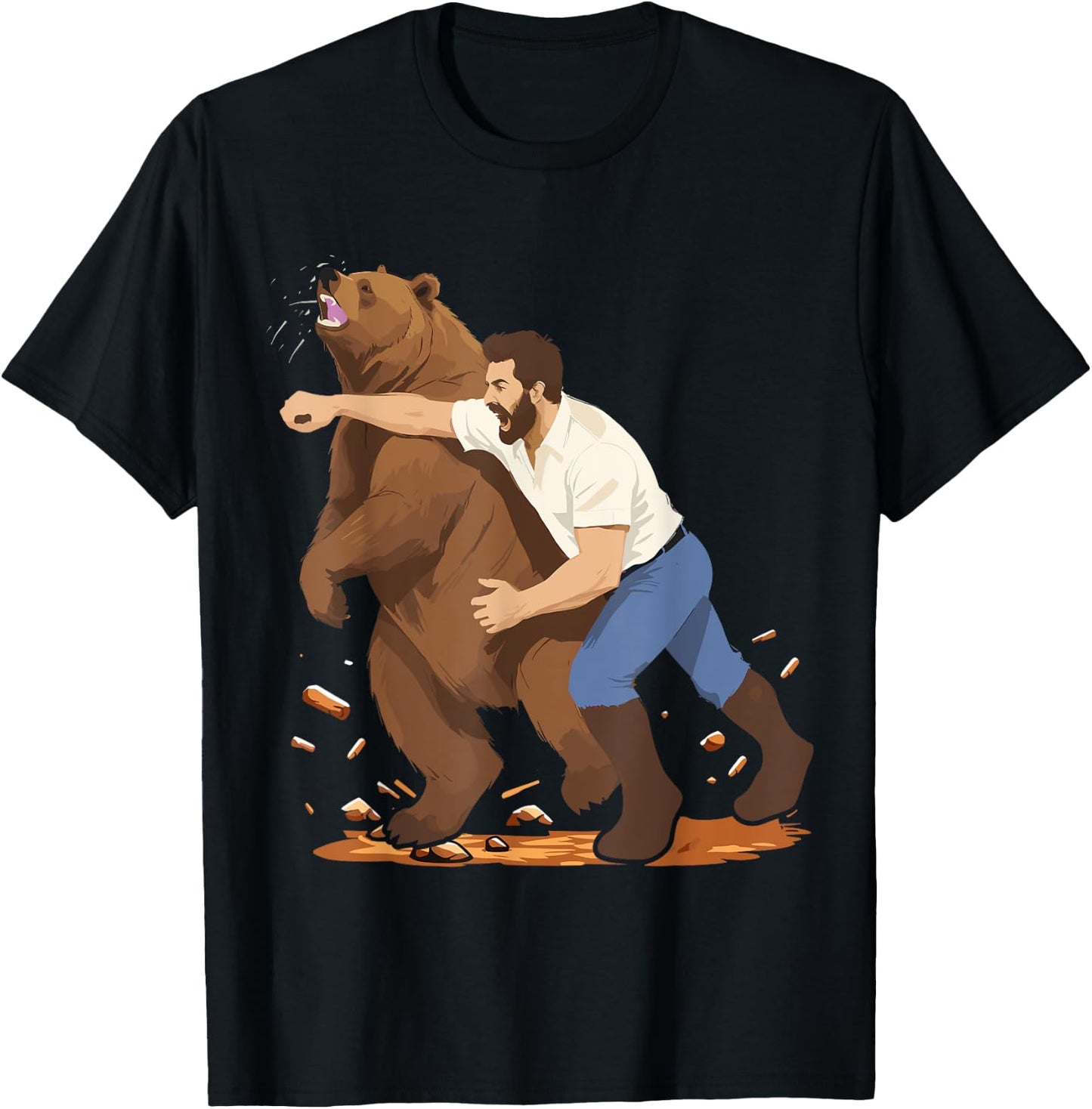 Man Punching Bear Funny Wilderness T-Shirt - T-Shirt | Black