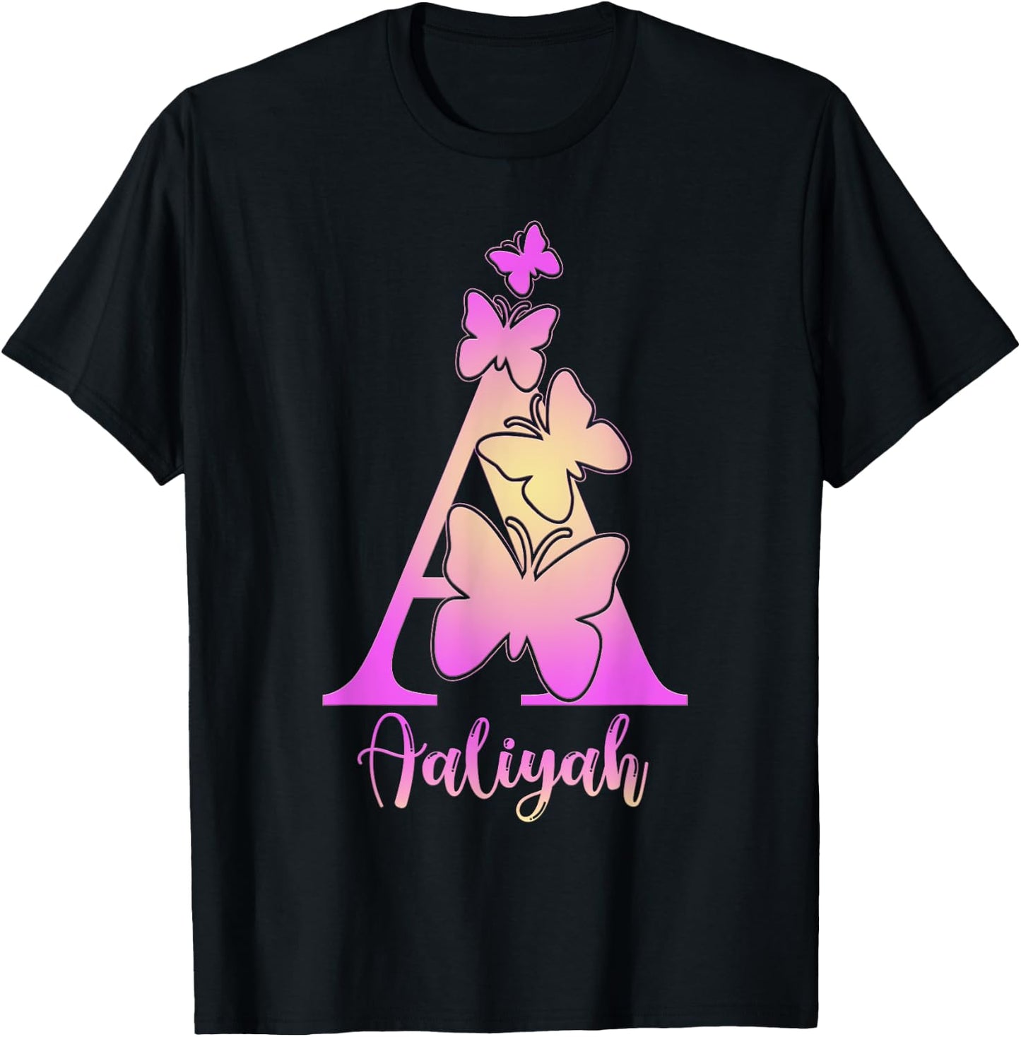 Aaliyah, cute personalized butterfly custom kids girls name T-Shirt - T-Shirt | Black