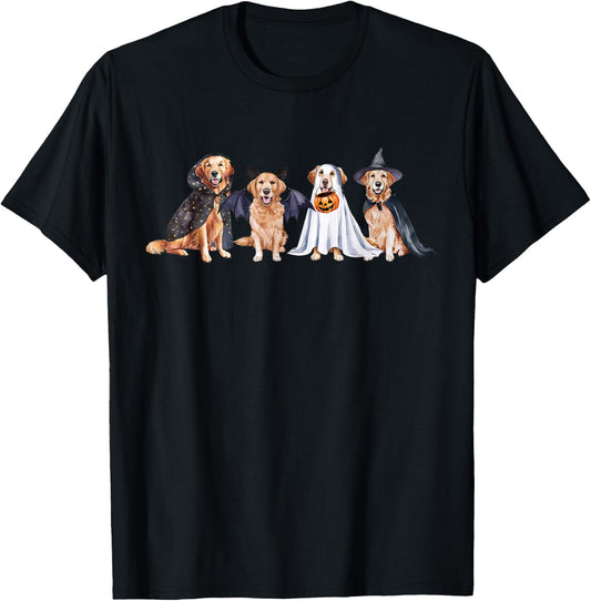 Golden Retriever Ghost Dog Halloween Golden Retriever Witch T-Shirt - T-Shirt | Black