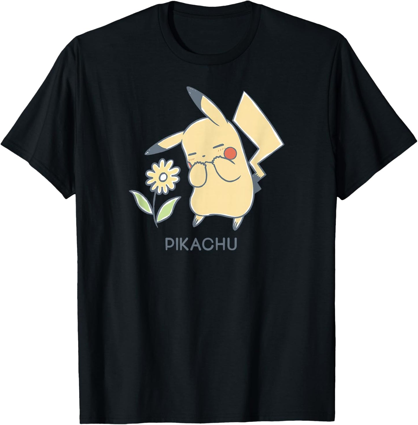 Pokémon - Pikachu with Yellow Flower Electric Type Gen 1 T-Shirt - T-Shirt | Black