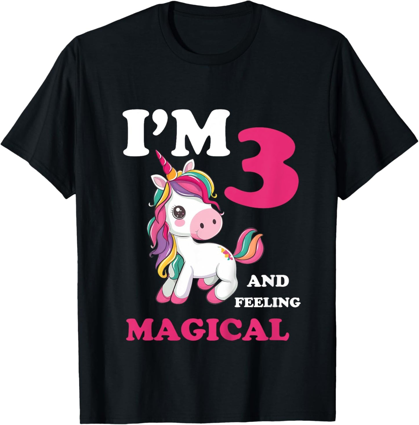 I'm 3 Years Old 3rd Birthday 3yr Girl Unicorn T-Shirt - T-Shirt | Black