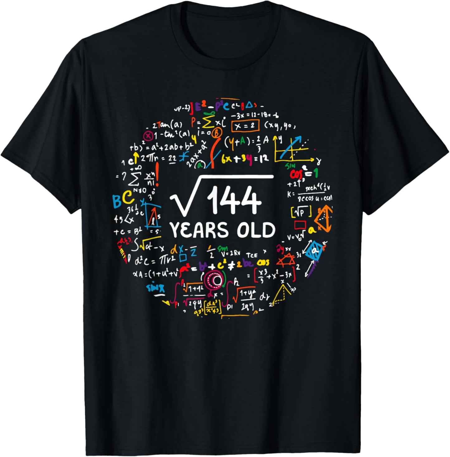 Square Root Of 144 12th Birthday 12 Year Old Gifts Math Bday T-Shirt - T-Shirt | Black