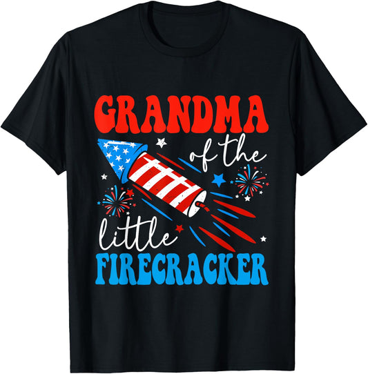 Grandma Of The Little Firecracker 4th of July Birthday Party Men T-Shirt - T-Shirt | Black