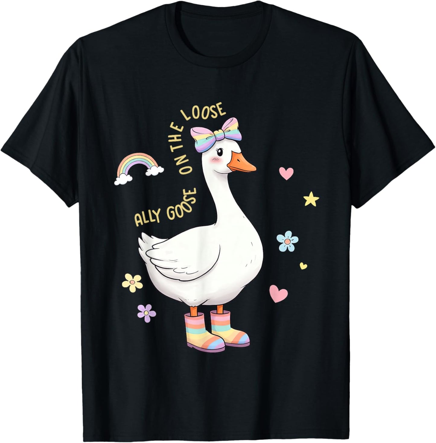 Ally Goose On-The-Loose LGBTQ Pride Month Girly Silly-Goose T-Shirt - T-Shirt | Black