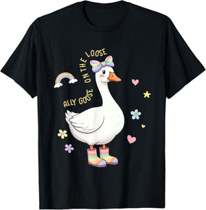 Ally Goose On-The-Loose LGBTQ Pride Month Girly Silly-Goose T-Shirt - T-Shirt | Black
