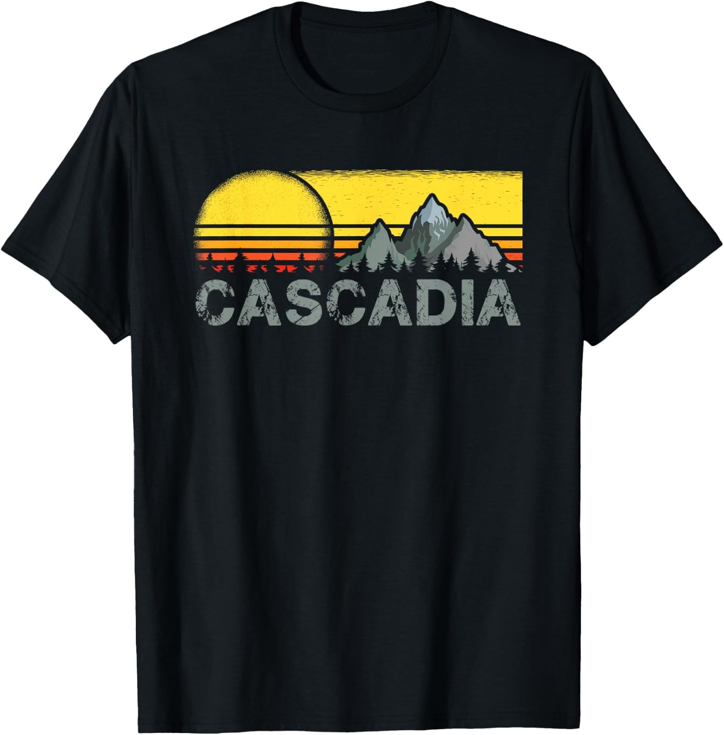 Retro Vintage Sunset Cascadia Mountain Camping and Hiking T-Shirt - T-Shirt | Black