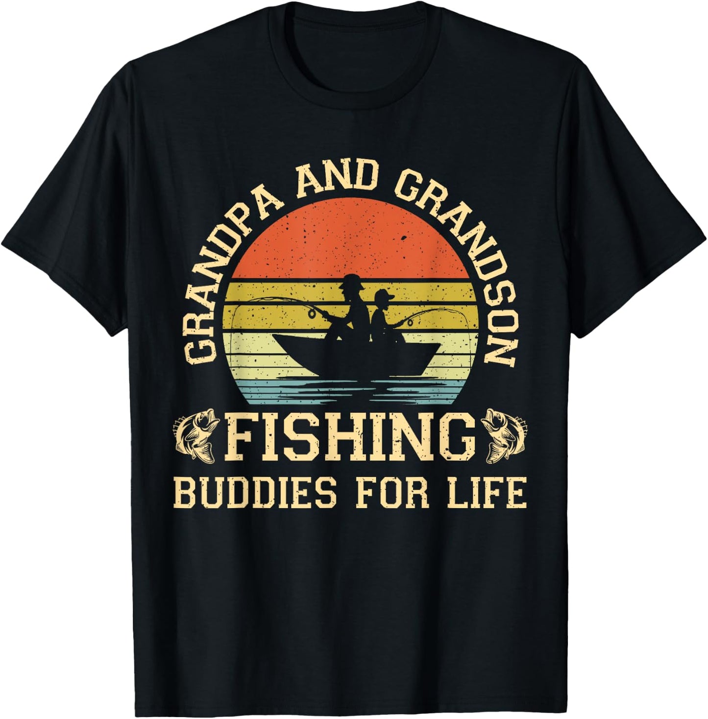 Vintage Grandpa and Grandson Fishing Buddies For Life T-Shirt - T-Shirt | Black