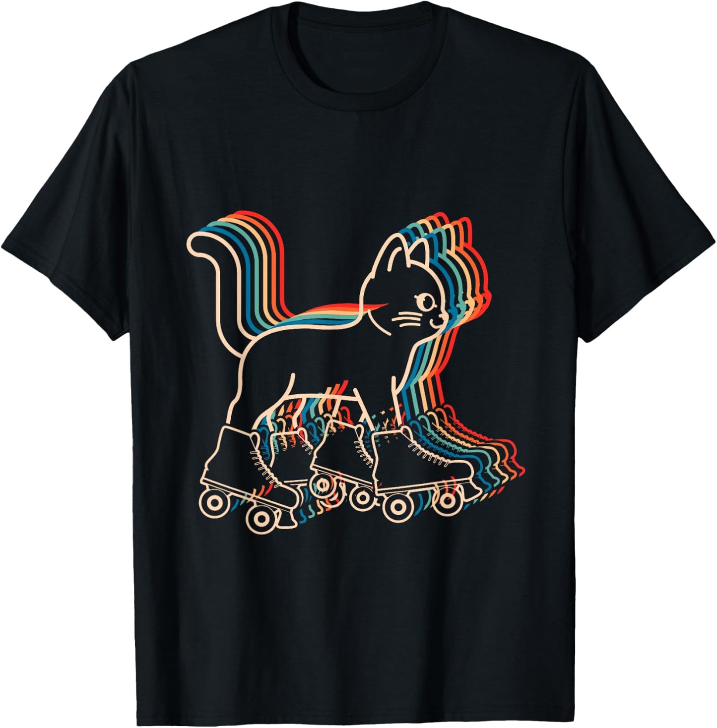 Cat Roller Skates Vintage Fun Skating Lifestyle Hobby Women Girls Kids T-Shirt - T-Shirt | Black