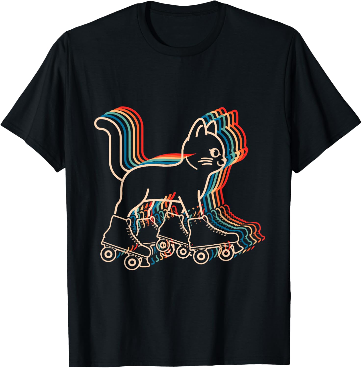 Cat Roller Skates Vintage Fun Skating Lifestyle Hobby Women Girls Kids T-Shirt - T-Shirt | Black