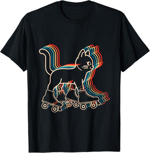 Cat Roller Skates Vintage Fun Skating Lifestyle Hobby Women Girls Kids T-Shirt - T-Shirt | Black