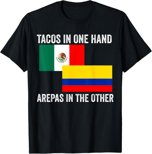 Half Colombian Half Mexican Flag 1/2 Heritage Pride T-Shirt - T-Shirt | Black