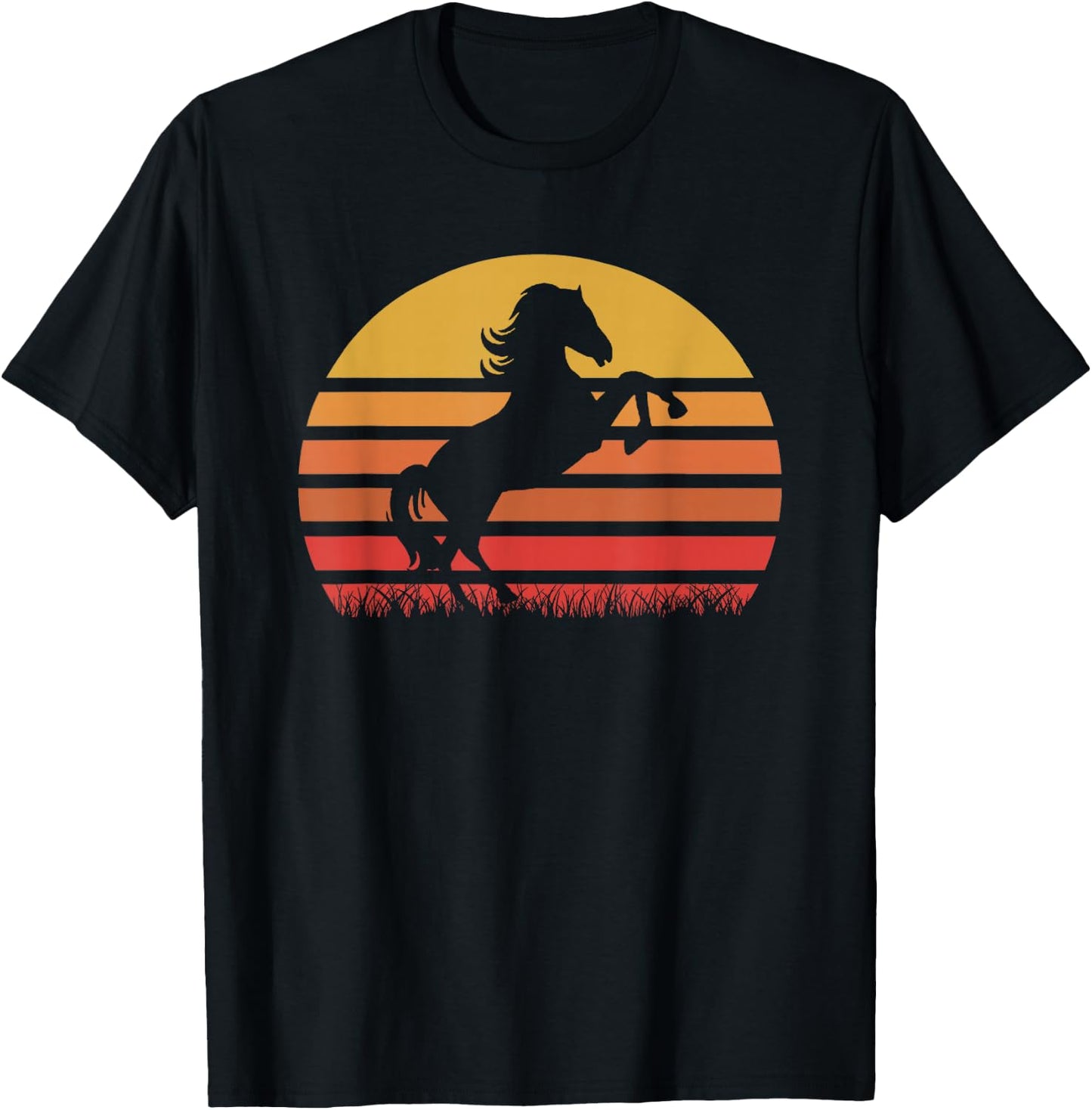 Vintage Sunset Horse, Riding Boy Girl Funny T-Shirt - T-Shirt | Black
