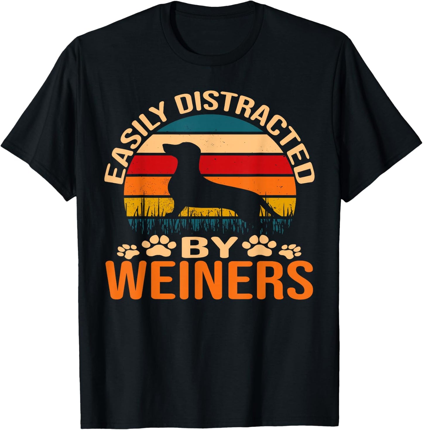 Dachshund Owner Gifts Easily Distracted By Wieners -Adults Black Cotton Blend Short Sleeve Small T-Shirt - T-Shirt | Black