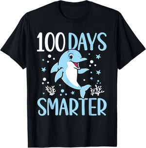 100th Day of School Dolphin 100 Days Smarter Kindergarten T-Shirt - T-Shirt | Black