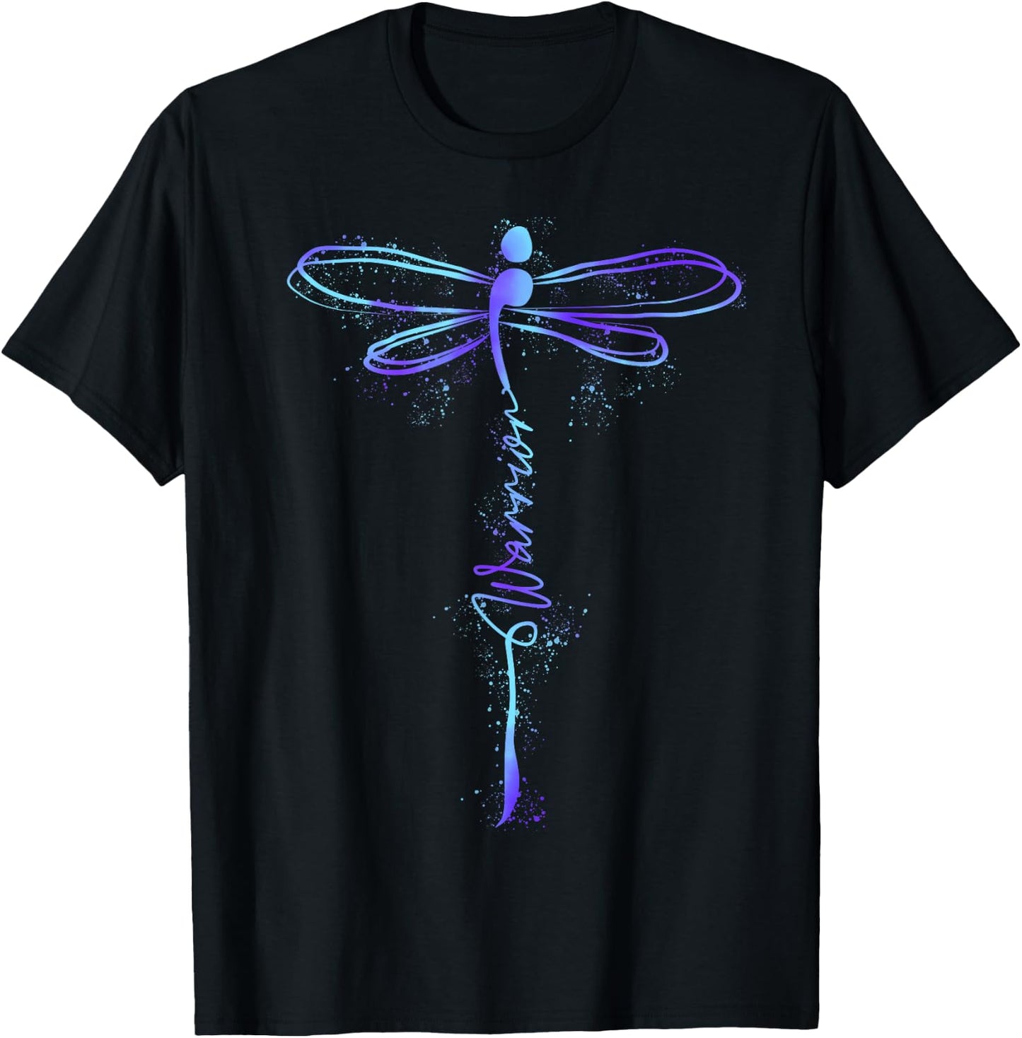 Suicide Prevention Awareness Warrior Teal Purple Dragonfly T-Shirt - T-Shirt | Black