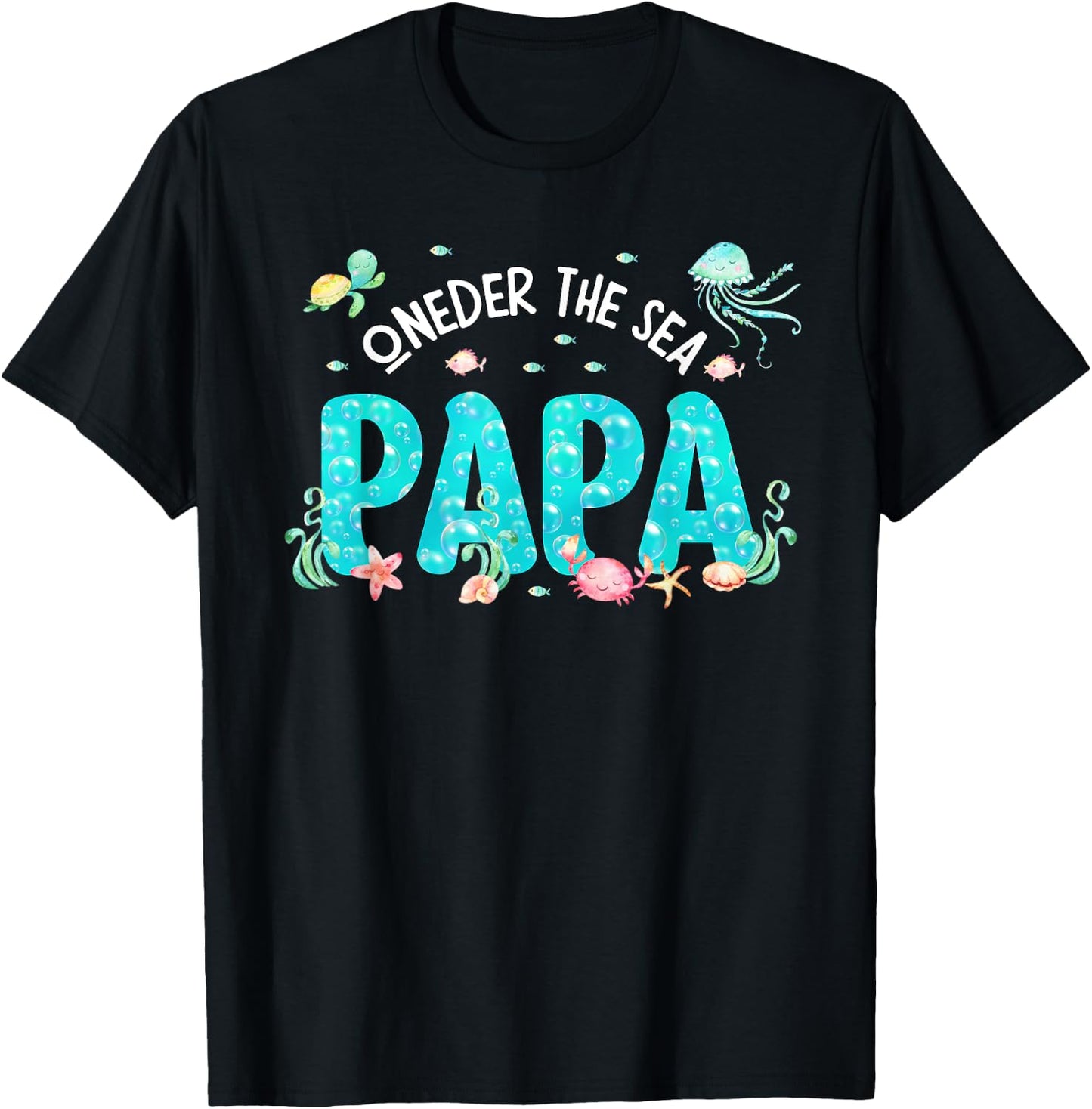 Under Sea Papa Birthday Girl Boy Matching Family Party T-Shirt - T-Shirt | Black
