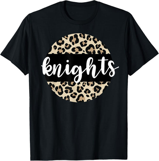 Leopard Print Knights Team Mascot School Spirit Game Night T-Shirt - T-Shirt | Black