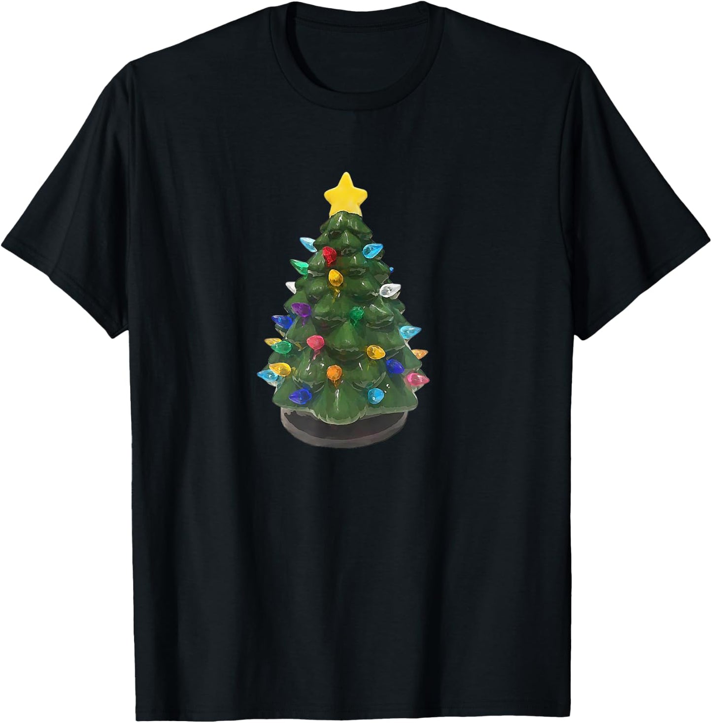 Ceramic Vintage Retro Christmas Tree Holiday Nostalgia Fun T-Shirt - T-Shirt | Black