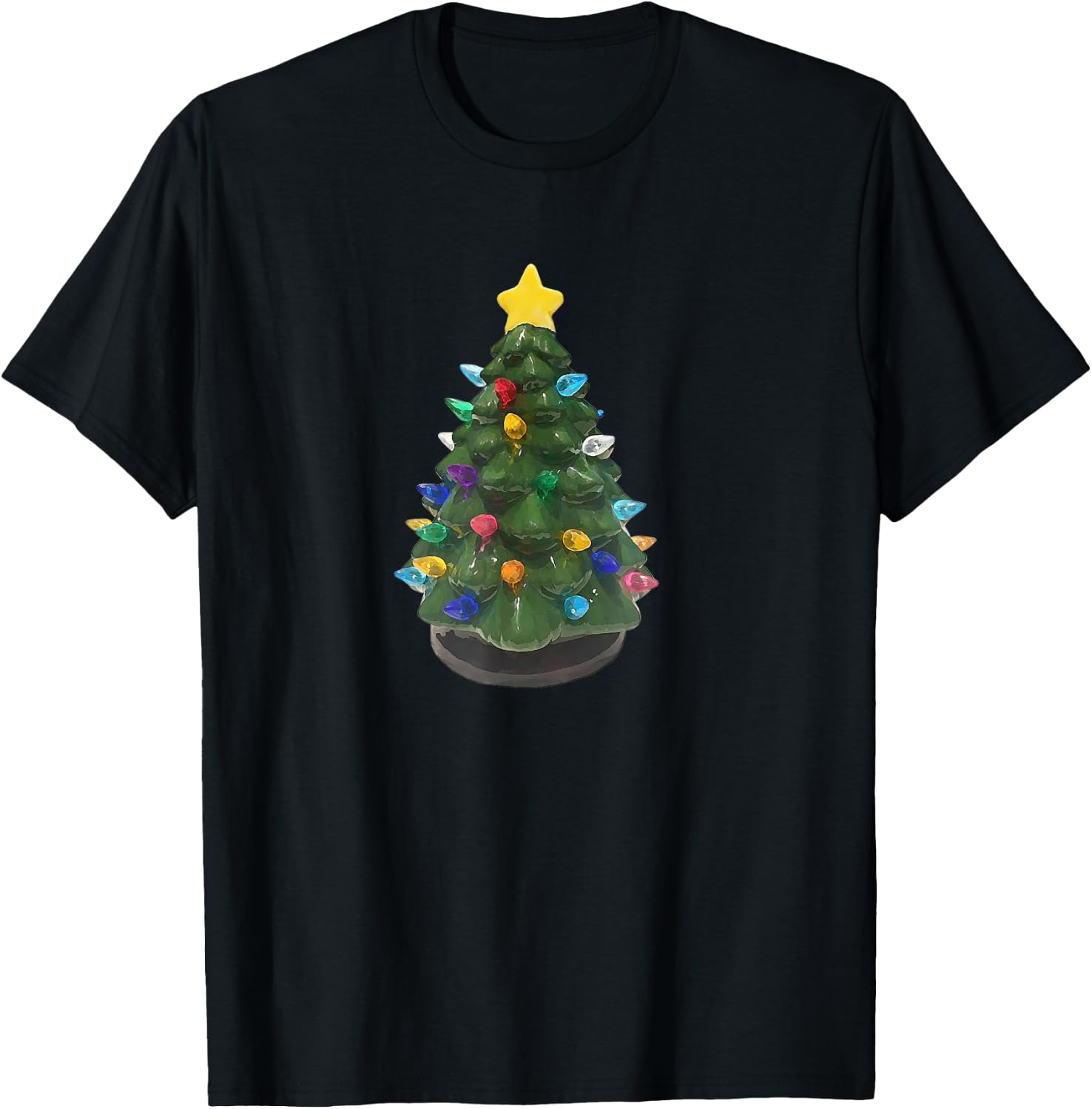 Ceramic Vintage Retro Christmas Tree Holiday Nostalgia Fun T-Shirt - T-Shirt | Black