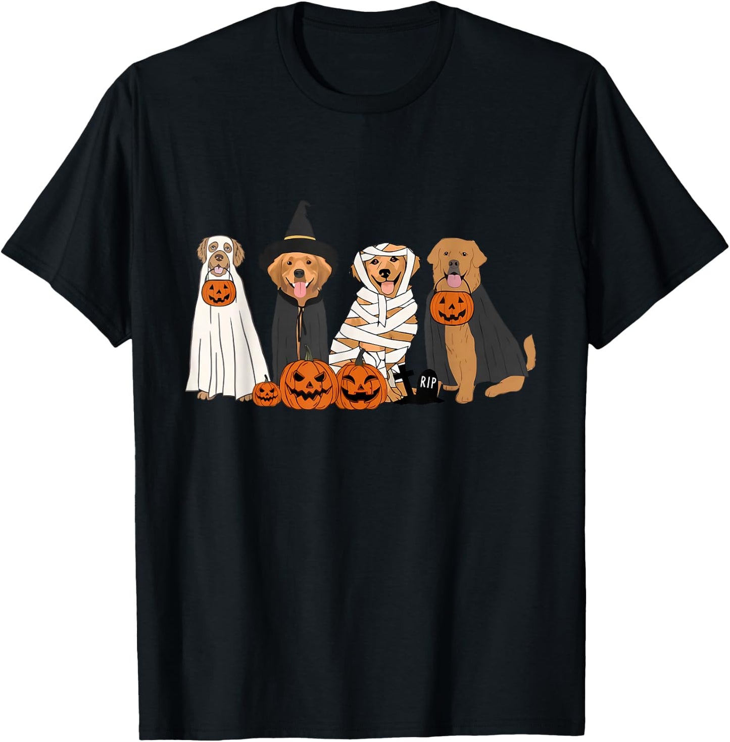 Funny Golden Retriever Dog Ghost In Boo Sheet Halloween T-Shirt - T-Shirt | Black
