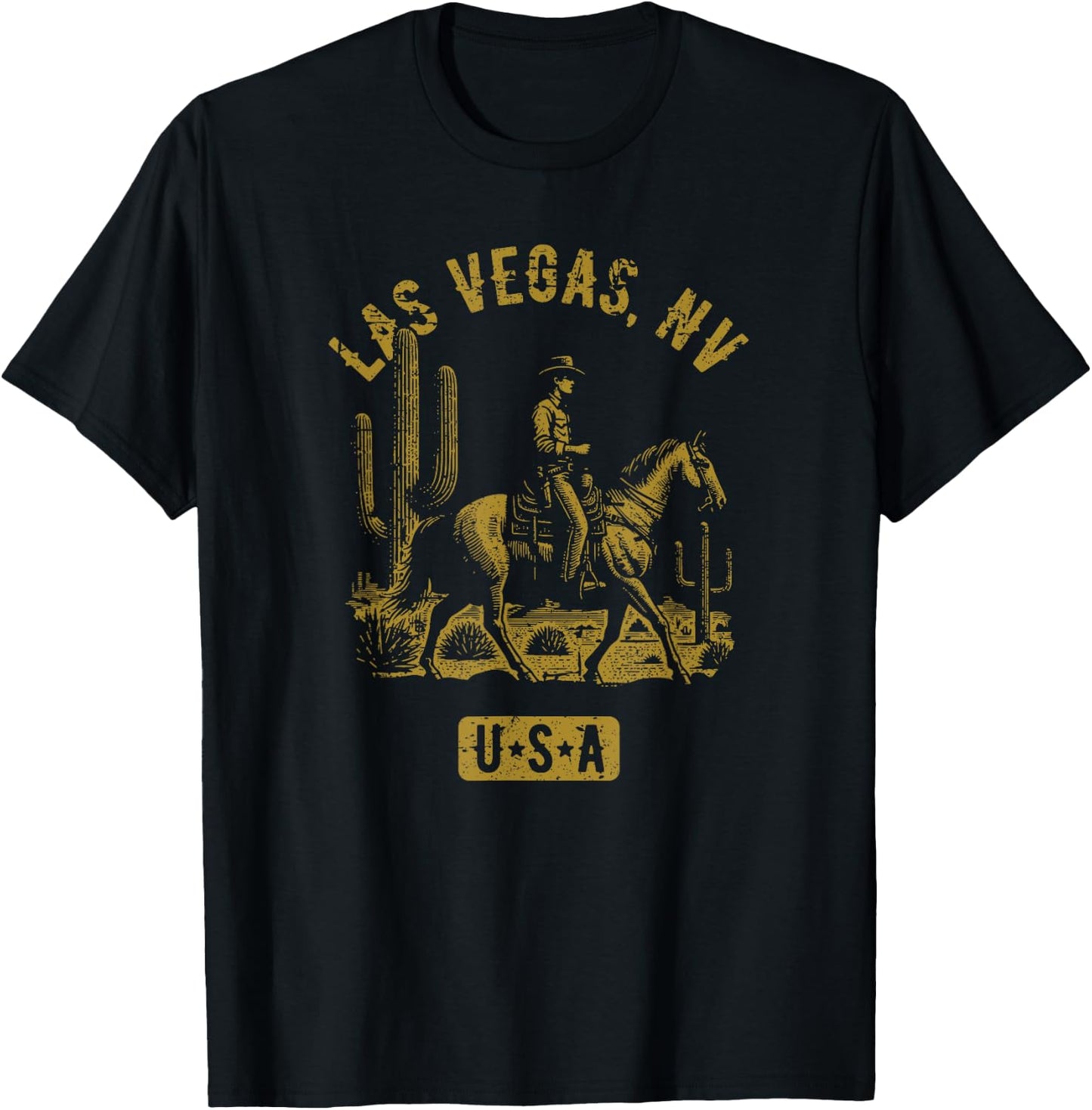 Las Vegas Nevada USA Cowboy Horse Distressed Style Design T-Shirt - T-Shirt | Black