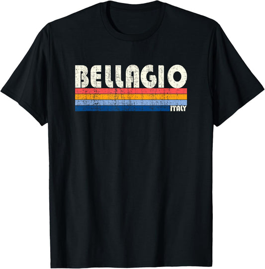 Retro Vintage 70s 80s Style Bellagio, Italy T-Shirt - T-Shirt | Black