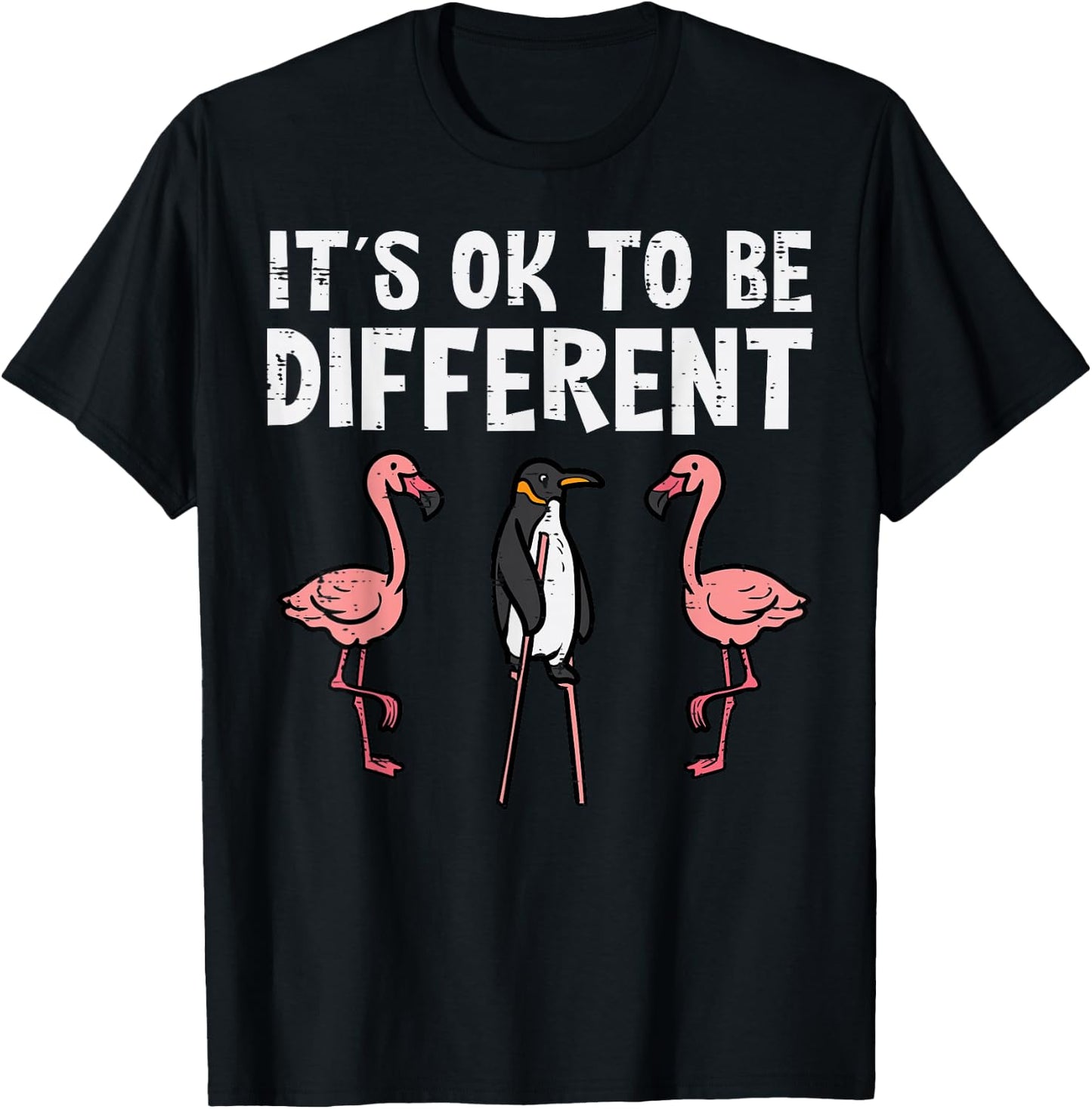 Penguin Its Okay To Be Different Flamingo Men Women Kids T-Shirt - T-Shirt | Black