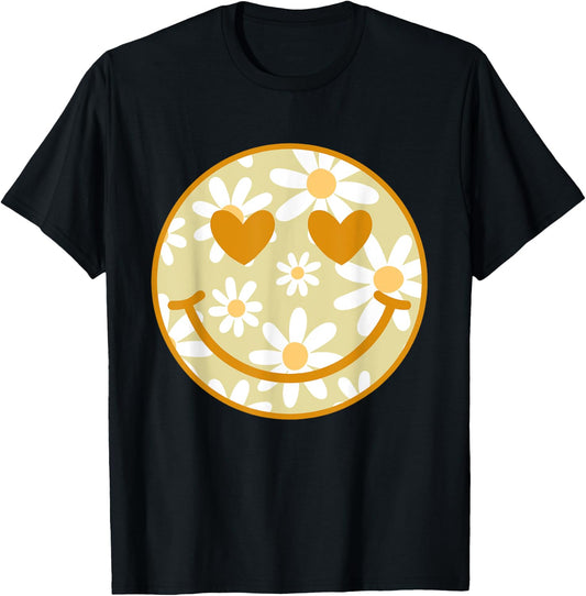 Retro Yellow Happy Face Checkered Pattern Smile Face Trendy T-Shirt - T-Shirt | Black