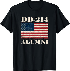 DD-214 Alumni Military Veteran Vintage American Flag T-Shirt - T-Shirt | Black