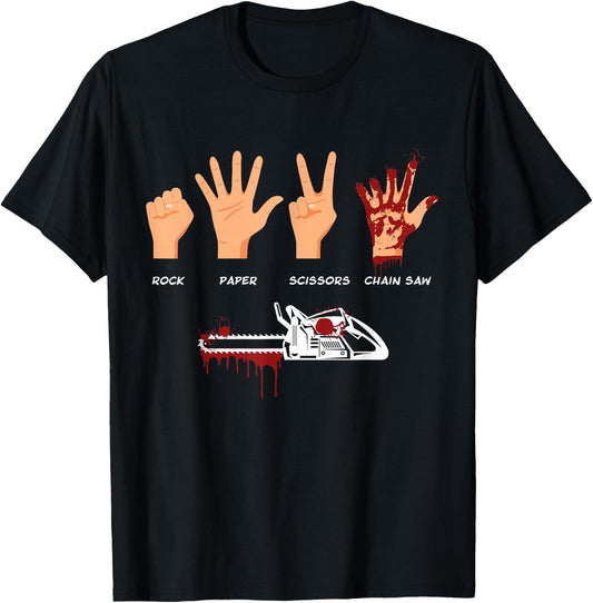 Jimbeels Men's Rock Paper Scissors Chain Saw Funny Forestry Workers Saying T-Shirt - T-Shirt | Black