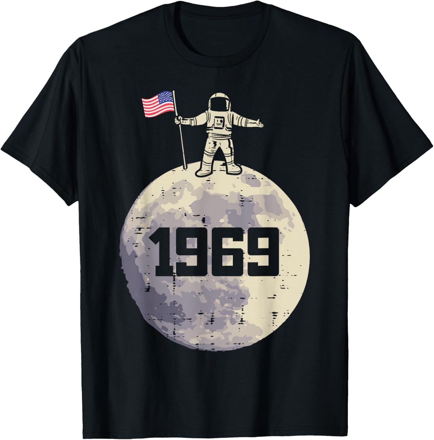 Astronaut Moon US Flag 1969 Space Apollo 11 Men Women Kids T-Shirt - T-Shirt | Black