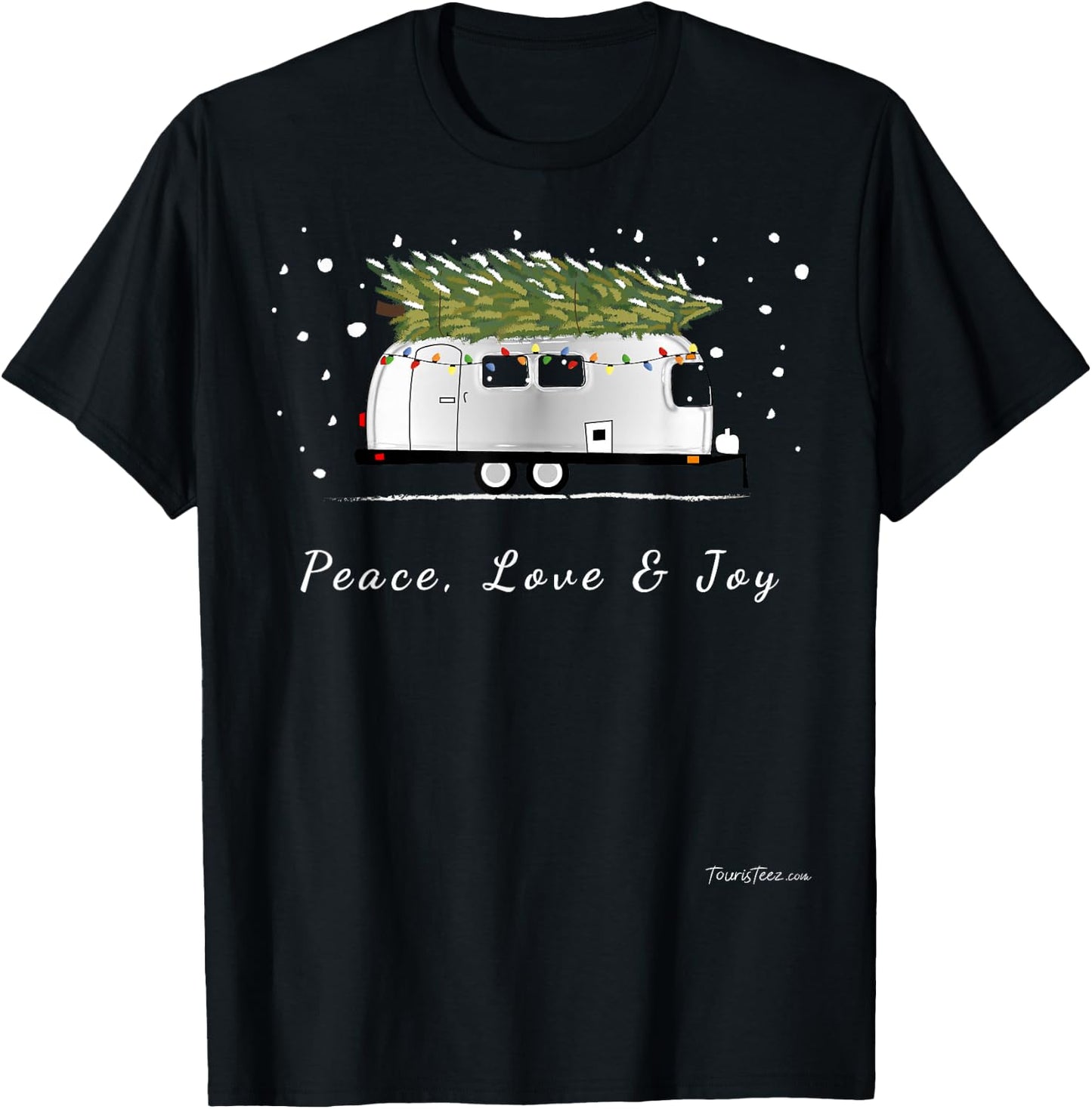 Peace Love & Joy Christmas Vintage Airstream Camper Streamin T-Shirt - T-Shirt | Black