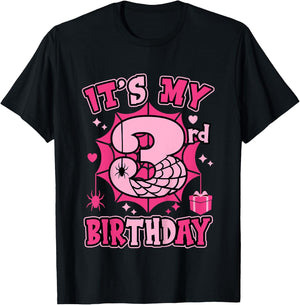 Kids It's My 3rd Birthday Spider Girl Costume Party 3 Year Old T-Shirt - T-Shirt | Black