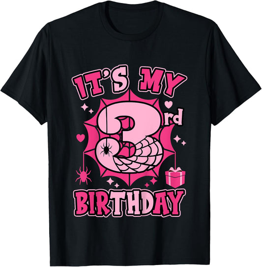 Kids It's My 3rd Birthday Spider Girl Costume Party 3 Year Old T-Shirt - T-Shirt | Black